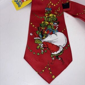 Vintage Christmas Dr. Seuss‎ Red Santa Grinch Necktie Neck Tie Holiday New